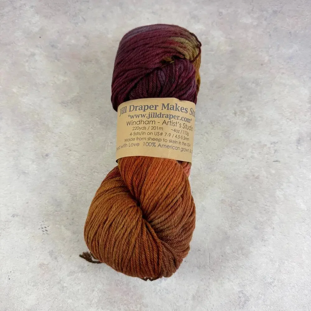 Destash Hand Dyed Jill Draper Windham 220yds USA Grown 100% Merino Artist Studio